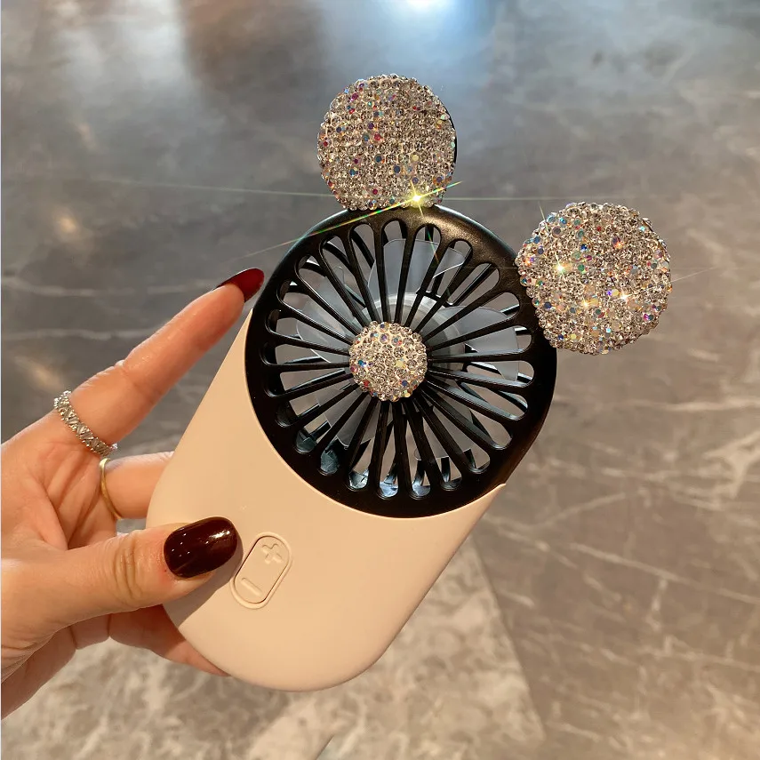 Cute Rhinestones Handheld Small Fan USB Charging Diamond Portable Electric Fan Desktop Summer Must-have for Student Women