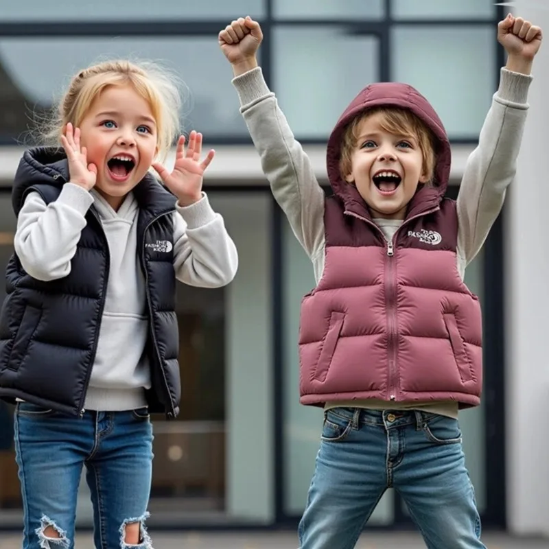 

Детский зимний жилет, куртка, теплые куртки без рукавов, пальто с капюшоном на молнии, От 4 до 14 лет, осенний повседневный жилет с воротником-стойкой, одежда