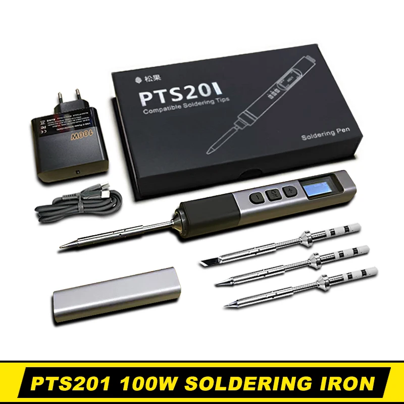 PTS201 전기 납땜 다리미, 100W 미니 휴대용 고속 가열 납땜 스테이션, 범용 TS101/TS100 팁 PTS200, 새로운 업그레이드