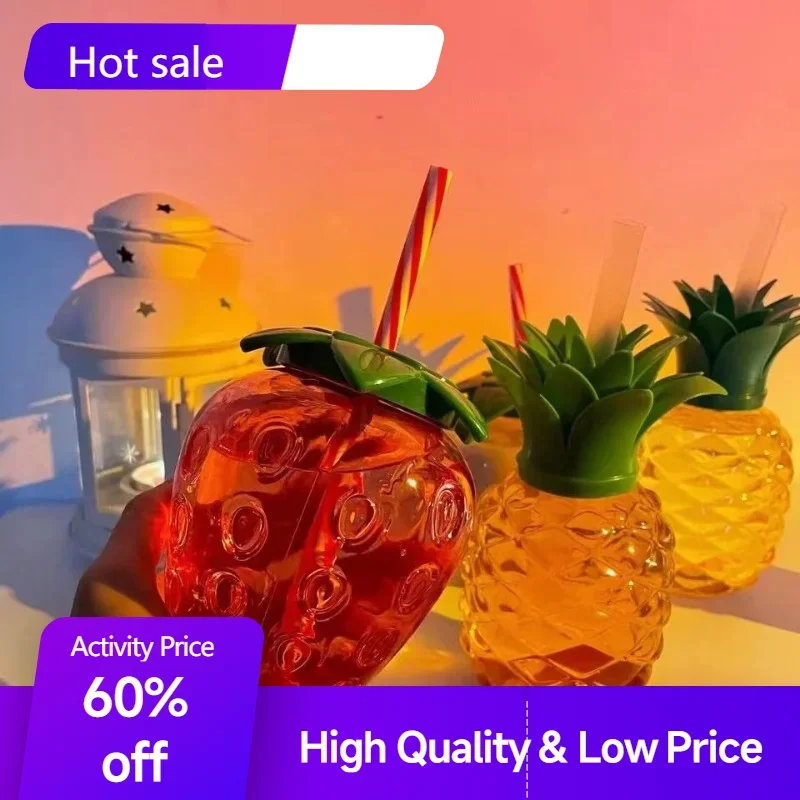 Botella de agua portátil de 500 ml con pajita ¡Ideal para niños y adultos! Dibujos animados con temática de verano en forma de fruta