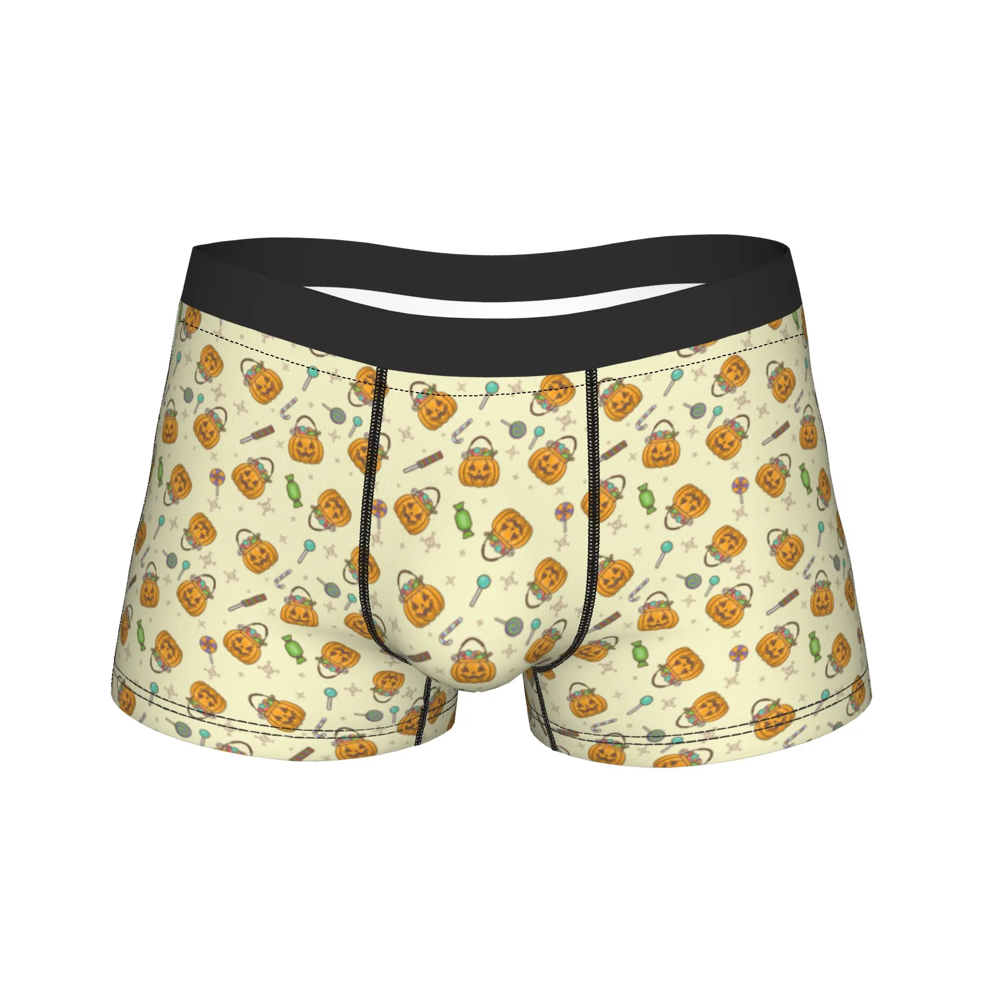 Men Cartoon Halloween Ghost Pumpkin Long Underwear  Funny Boxer Briefs Shorts Panties Male Soft Underpants Plus Size