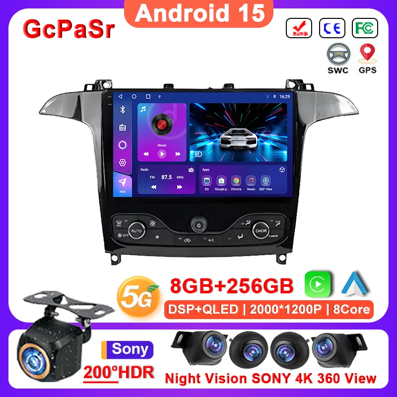 Автомобильное радио Android 15 Carplay для Ford S Max S-MAX 2006-2015 для Ford Galaxy 2014, GPS-навигация, высокопроизводительный процессор HDR BT