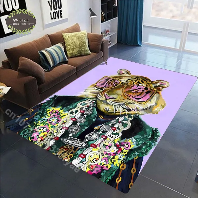 Animal Bear Tiger Lion Carpet Living Room Decoration Washable Soft Floor Mat Modern Luxury Bedroom Sofa Table Large Area Rug