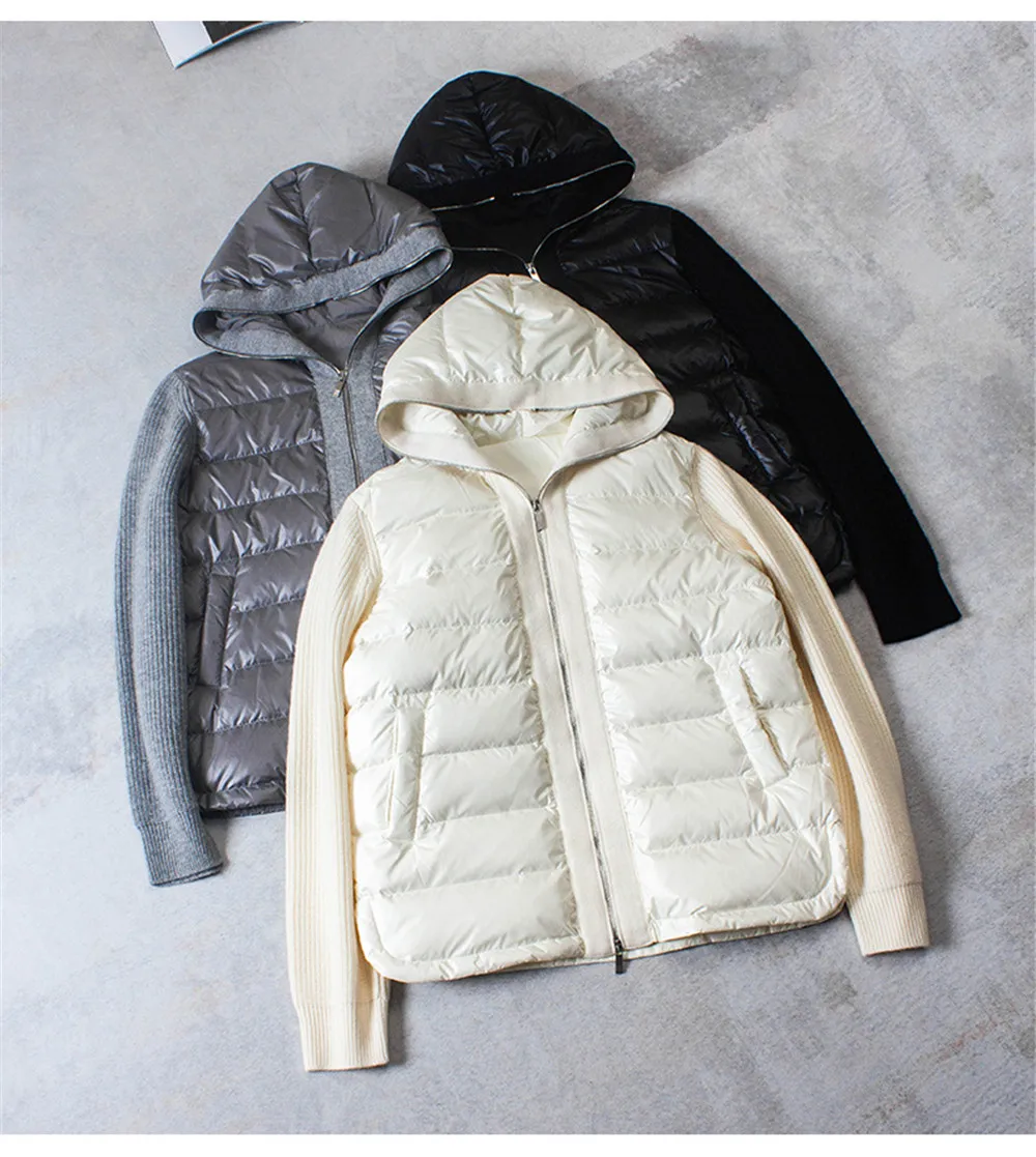 

Женская осенне-зимняя новая свободная кашемировая куртка на гусином пуху с двойной молнией и капюшоном