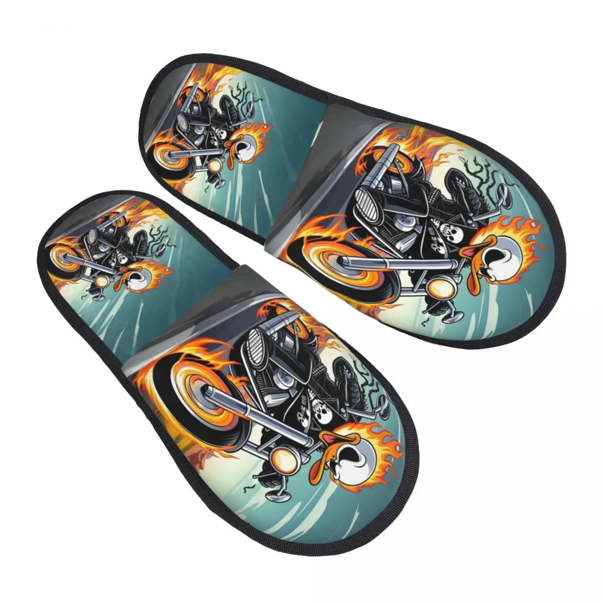 

Забавные домашние тапочки из мягкой пены с эффектом памяти Daffy Duck Turned To Ghost Rider, женские удобные теплые нескользящие тапочки с героями мультфильмов Kawaii Anime