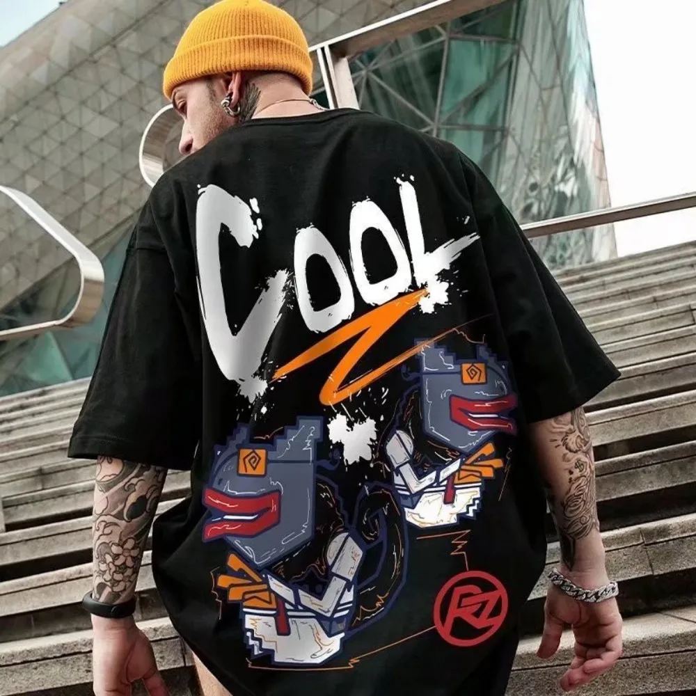 European and American men's summer letter cool graffiti print micro elastic breathable round neck T-shirt outdoor street top