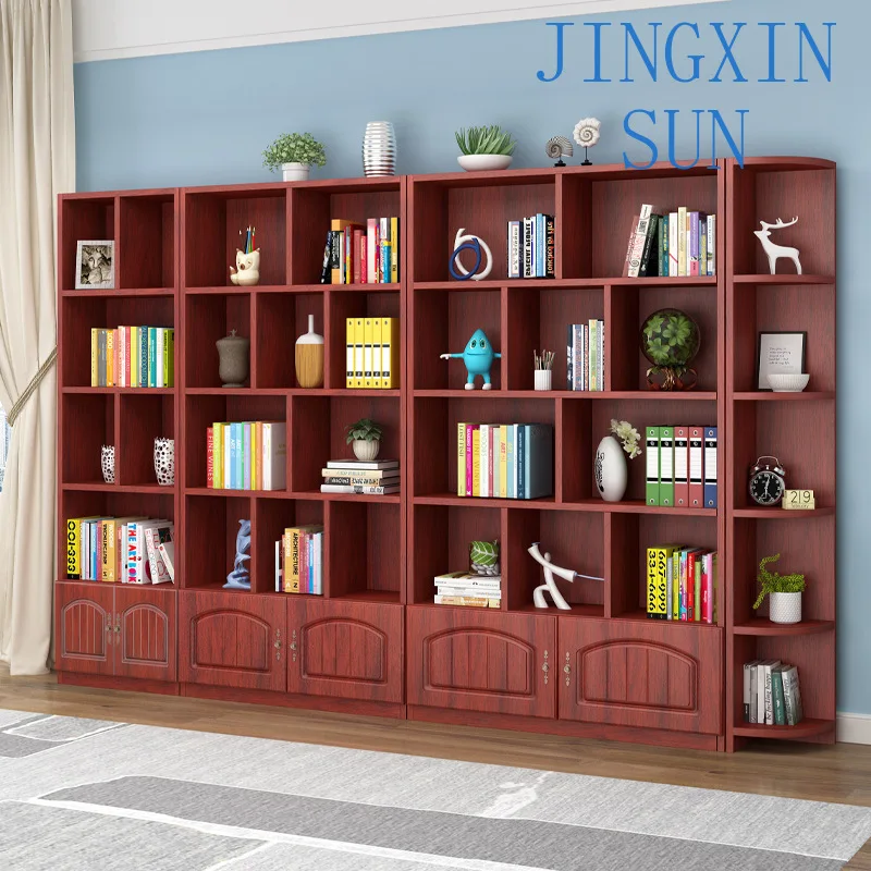 Solid wood glass door bookshelf, modern simple multi-functional bookcase, floor-to-ceiling wall combination storage cabinet