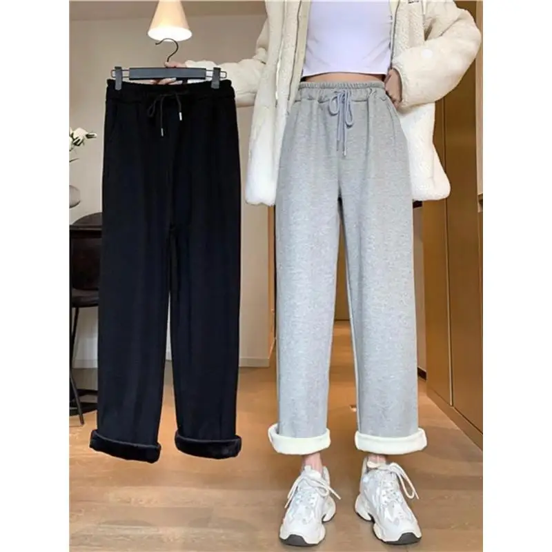 

Мужские утепленные спортивные брюки свободного кроя на флисовой подкладке, осенне-зимние модные широкие длинные брюки, удобные повседневные брюки