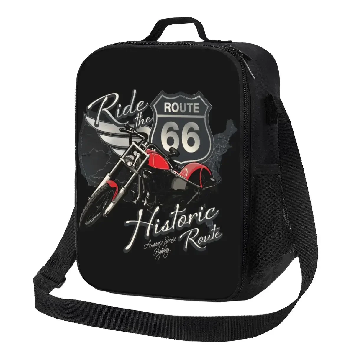 Travel Motorcycle Ride The Historic Route 66 Thermal Insulated Lunch Bag  USA America Highway Portable Lunch Tote Bento Food Box