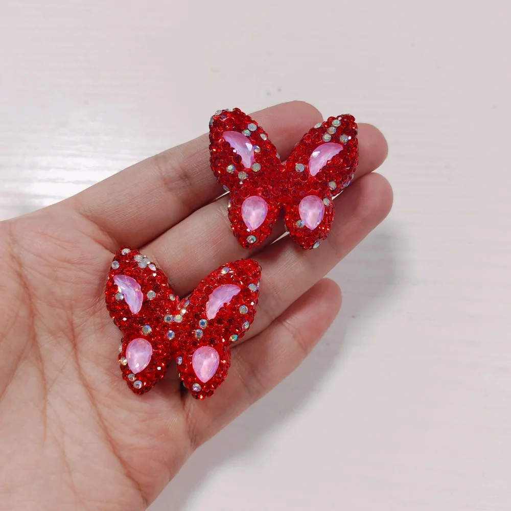 2Pcs Bling Large Cherry With Sheep Eye Nail Butterfly Money Bag Double Face Rhinestone Decorations 3D Diy Junk Phone Case Charms