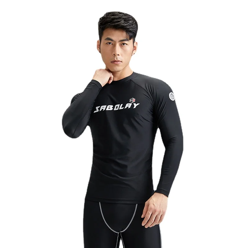 SABOLAY Men Rashguard Lycra Super Elastic Long Sleeve Surfing Diving Swim Sunscreen UV Quick Dry Swimwear Protect T-shirt