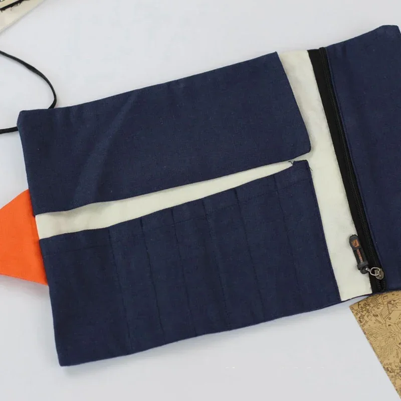 Retro Roll Up Pencil Bag Pen Curtain Case Handwork Pencils Roll Wrap Holder Organizer Storage Pouch  School Stationery