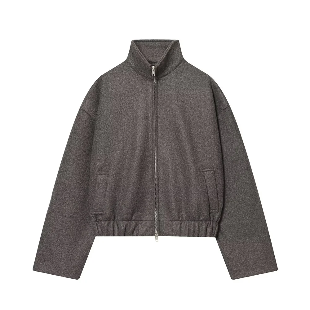 خريف جديد نمط الملابس النسائية عادية الوقوف طوق بأكمام طويلة طبقة الزخرفية المرنة سستة سترة الطيار الناعمة سترة #2