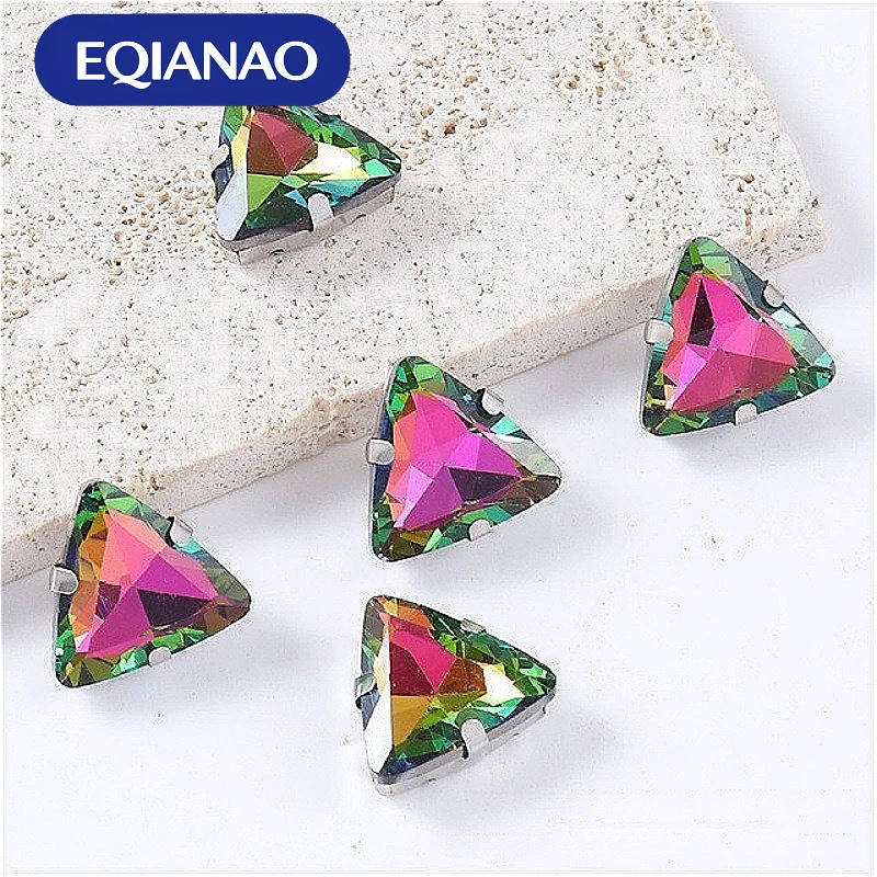 50Pcs White Triangular Claw Rhinestone Sew On Diamond AB Flatback Crystal Glass For Diy Clothing Wedding Accessories