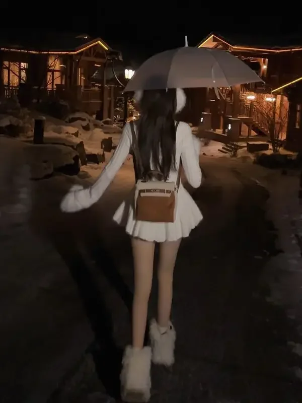 Otoño estilo coreano Sexy tejido nuevo vestido de una pieza mujeres cuello en V Vintage elegante Mini vestido femenino vestido de baile ropa de diseñador 2024