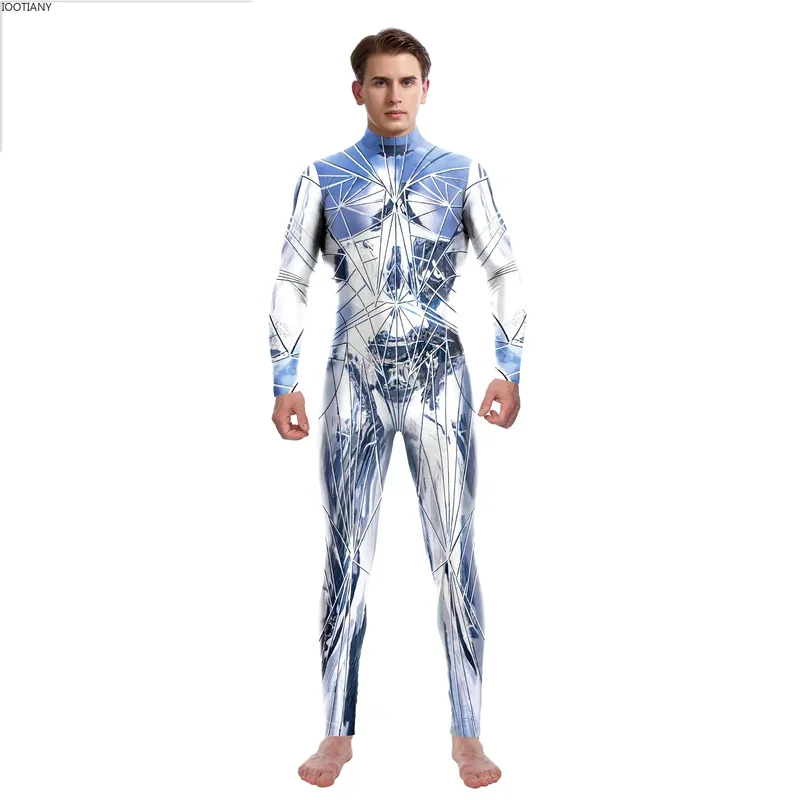 IOOTIANY 3D Print Men Zentai Suit Women Sexy Bodysuit Couple Reflect Pattern Catsuit Back Zipper Cosplay Costume Party Clothes