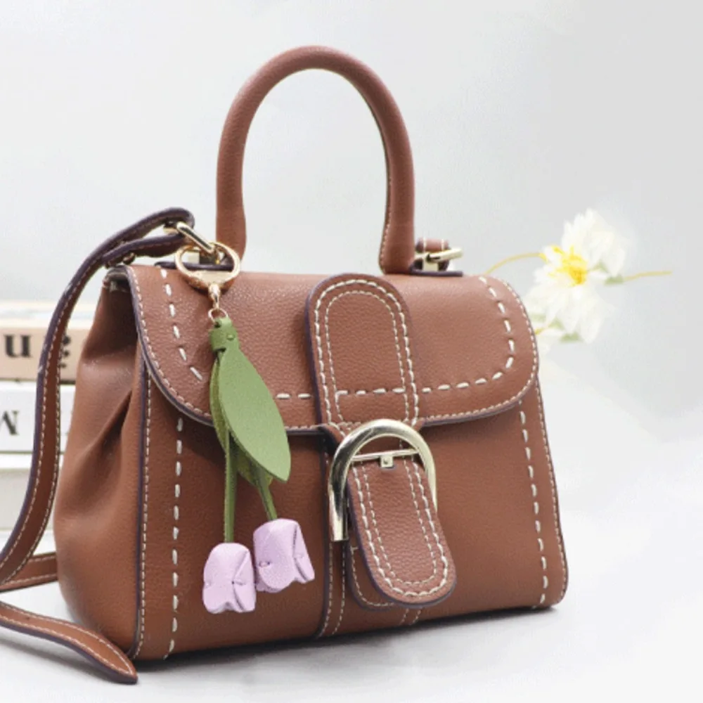 Sweet Tulip Bag Pendant Dopamine PU Leather Car Key Chains Korean Style Bag Match Accessories Fresh Backpack Decoration Gift