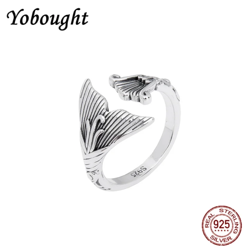 

NEW S925 Pure Silver Fashionable Mermaid Fish Tail Ring Women's Retro Original Design Light Luxury Jewelry