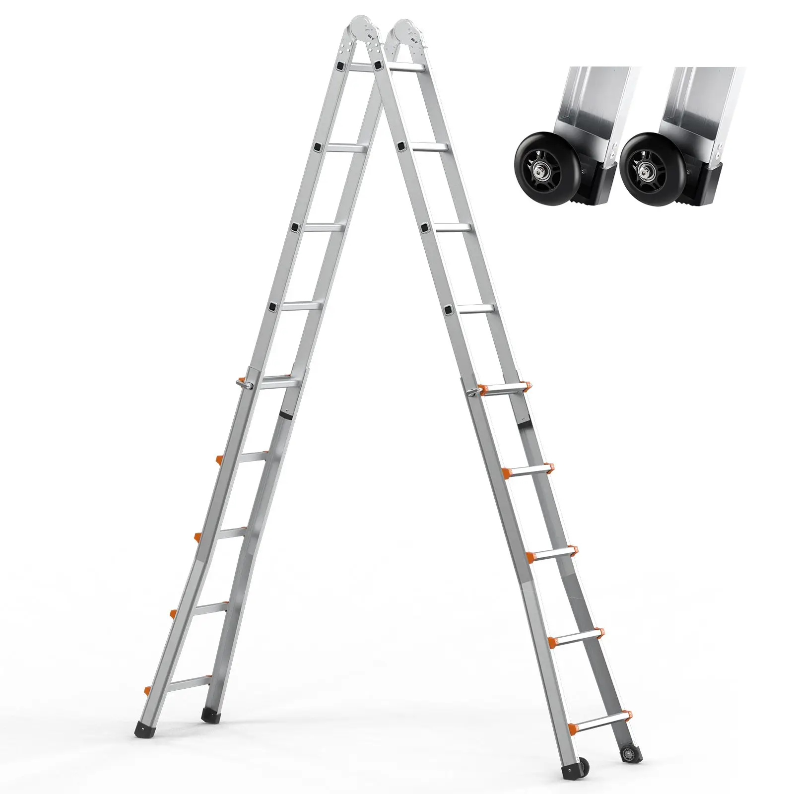 Telescoping Ladder A Frame, 17 FT Compact Aluminum Extension Ladder, Multi-Function Portable Collapsible RV Ladder, Telescopic Ladder for Homework Stairs Indoor Outdoor Roof, 330lb Load