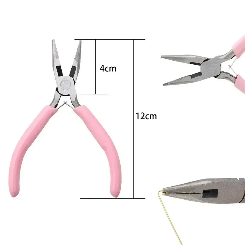 Alicates cóncavos redondos de una sola sección, mango rosa, níquel, hierro, herramienta de fabricación de Hardware de joyería hecha a mano, nariz