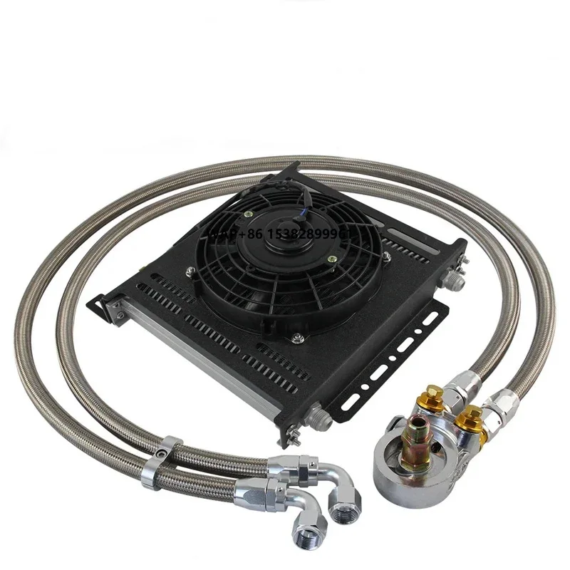 

AN10 Oil Cooler 34 Row New W/ Bracket 7" Electric Fan Kit 7/8"-14 UNF Filter Adapter W/80 Deg 176 F Transmission Engine