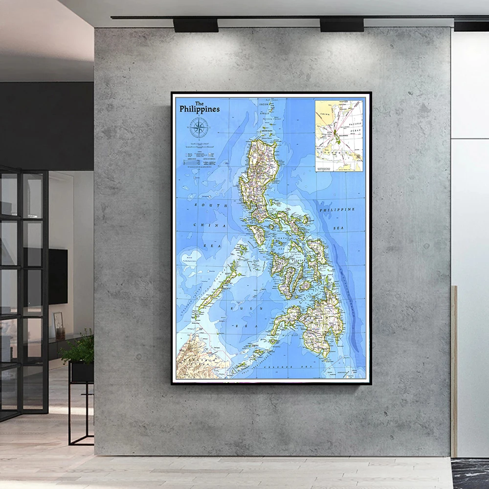 150*100cm 1986 Philippines Map Vintage Wall Art Poster Non-woven Canvas Painting Decorative Card Living Room Home Decoration