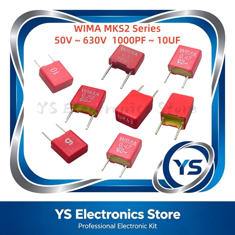 2/5/10pcs WIMA MKS2 RED 5MM Film Capacitor Hi-Fi Audio 0.22UF 0.47UF 1UF 2.2UF 3.3UF 4.7UF 50V 63V 100V 250V 630V P5 Original