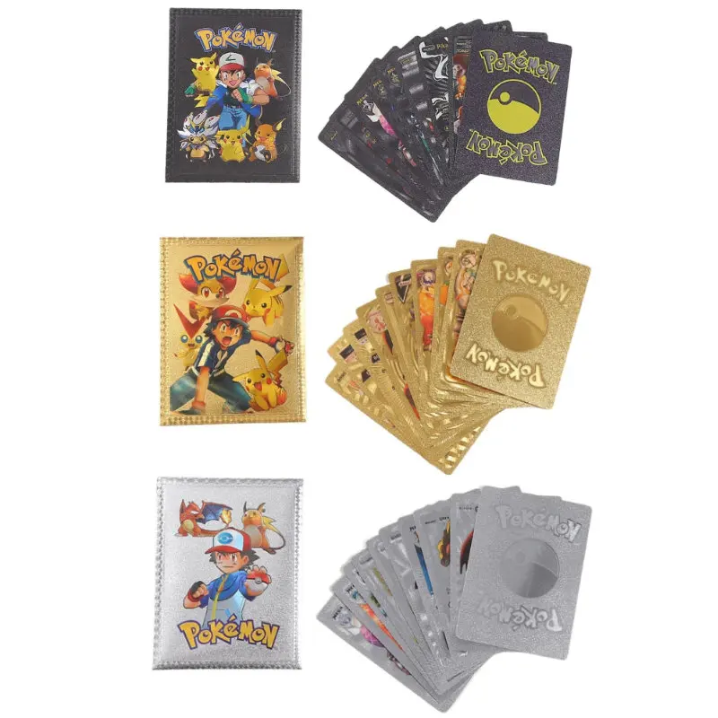 Original Pokemon Cards Pikachu Random 10 Gold Foil Party Games Anime Peripherals English Table Game Card Collection Kids Toys