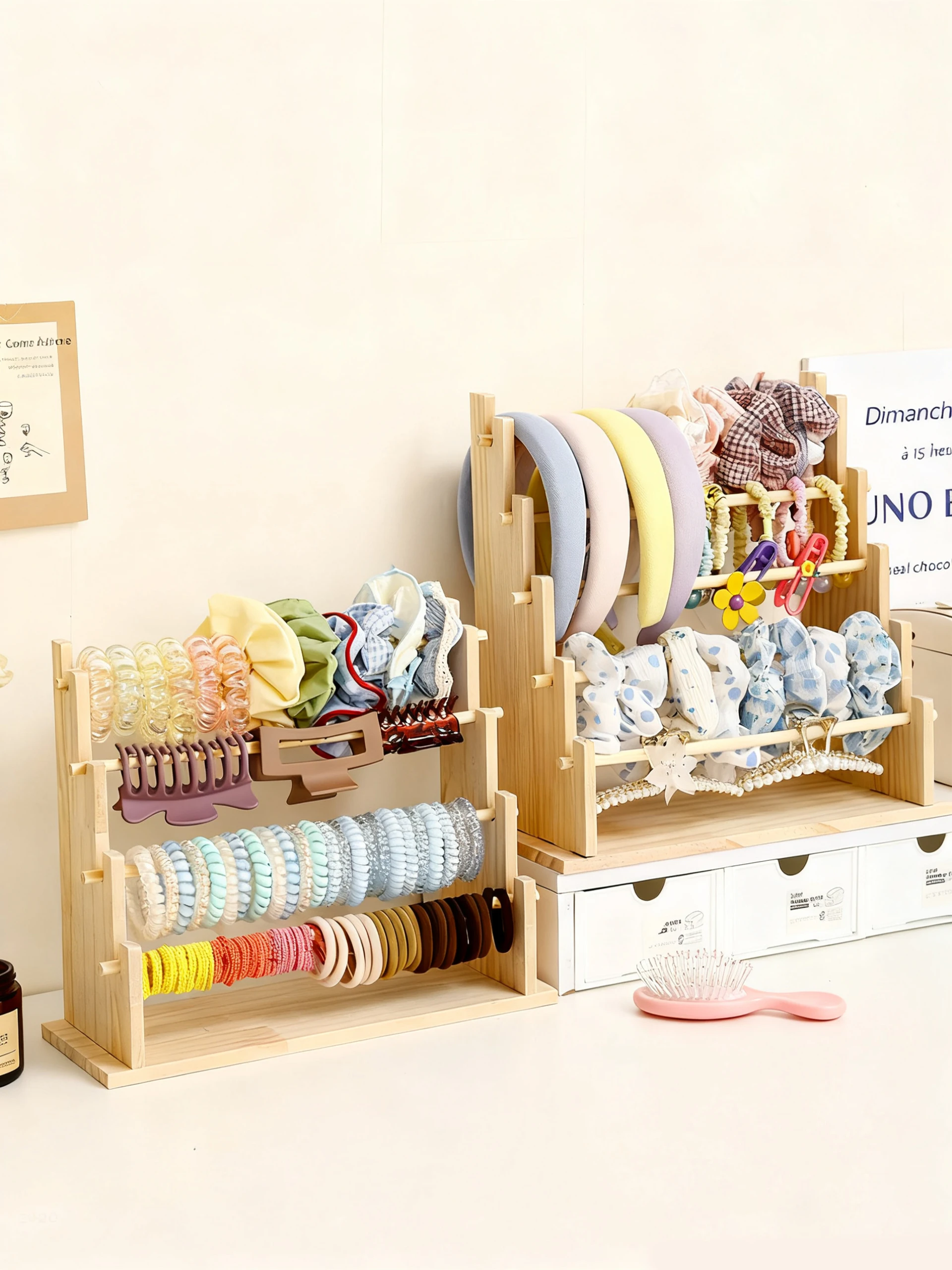 1 Stück Massivholz 2-lagig/3-lagig/4-lagig/5-lagig Haarschmuck Desktop-Schmuckständer Geeignet für Haarseil und Reifen-Organizer – Detail 6