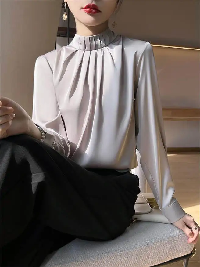 

Женская атласная футболка irt весна-лето 2022, длинная све, высококачественная внутренняя одежда с воротником-стойкой, Ele