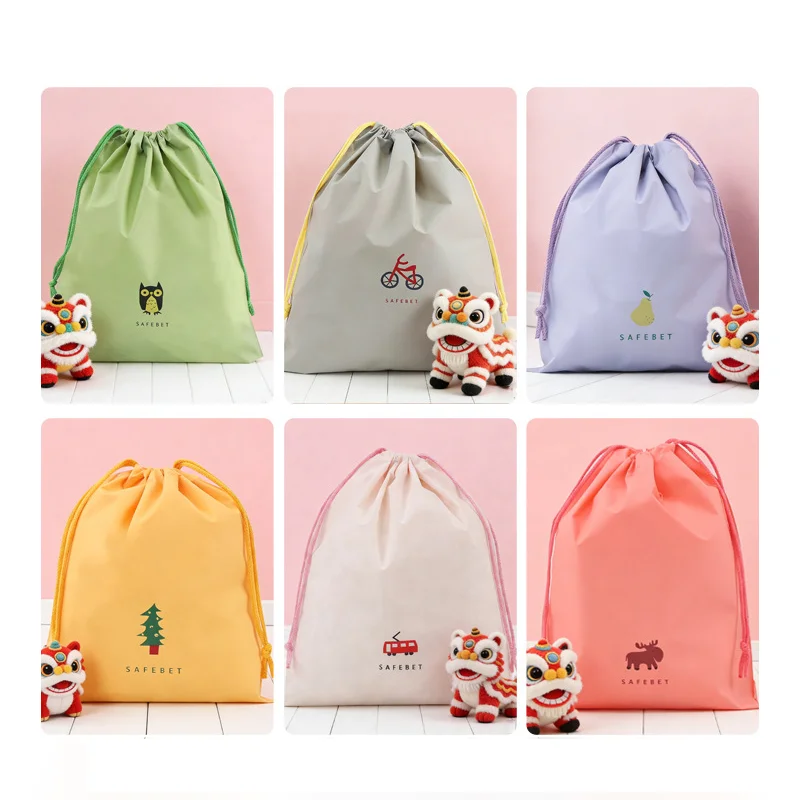 TETP 50Pcs Waterproof Travel Drawstring Bags Toy Clothing Dustproof Eco-Friendly Colorful Cartoon Pattern Open-Ended Storage Bag