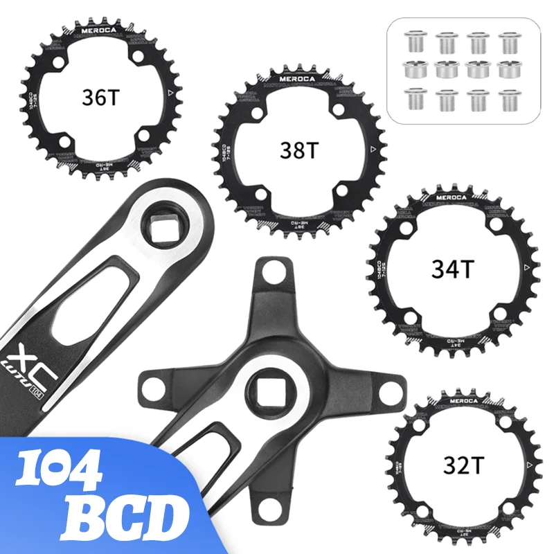 

Square Tip Crank 104bcd 24mm Crankset Lightweight Crank 170mm Mtb Single Chainring Cranks Crown 104bcd 32t 34t 36t 38t Sprocket