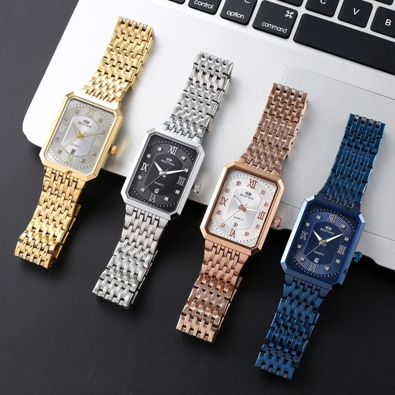 Square Men Gold Wrist Watches Date 2024 Gold Men Watches For Male Clock Relogio Masculino Luxury Brand Top Stainless Steel