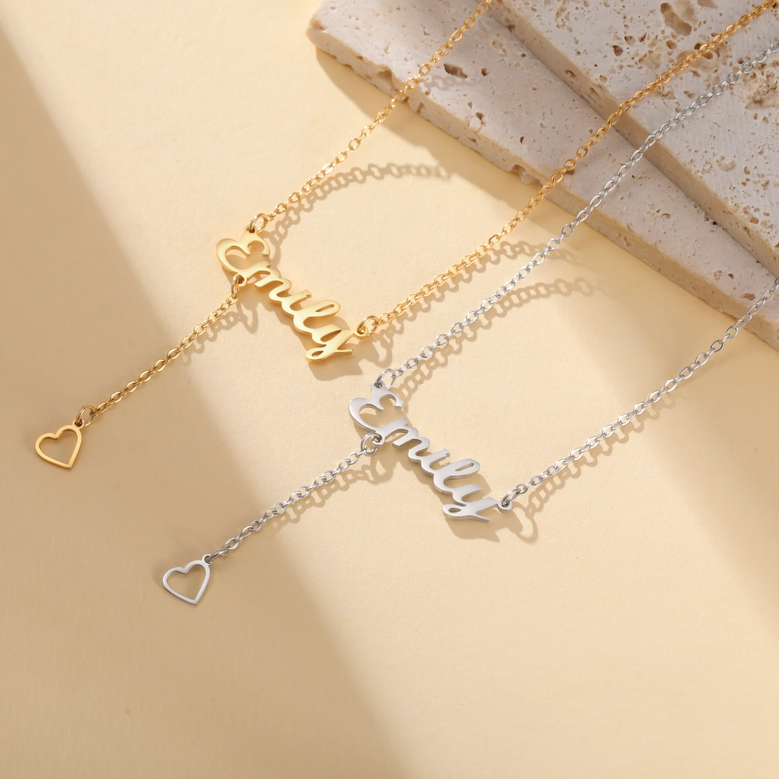Custom Name Necklace with Heart Pendant Personalized Dainty Jewelry for Women Mama Mom Stainless Steel Birthday New year Gifts