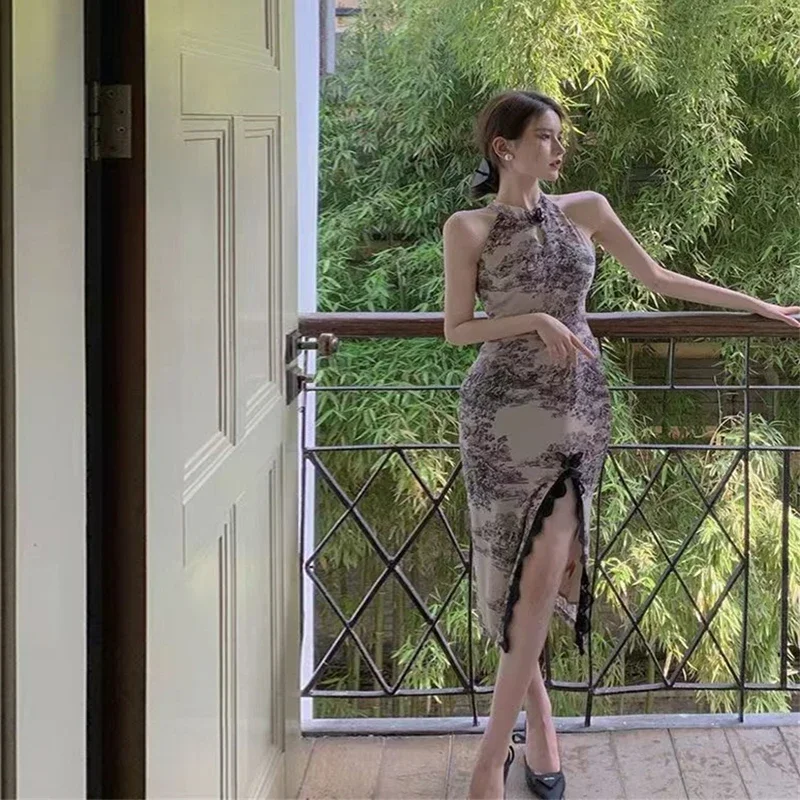 2025 Halloween Robe chino de estilo Cheongsam moderno para mujeres, Qipao Sexy, ropa de espectáculo de danza oriental