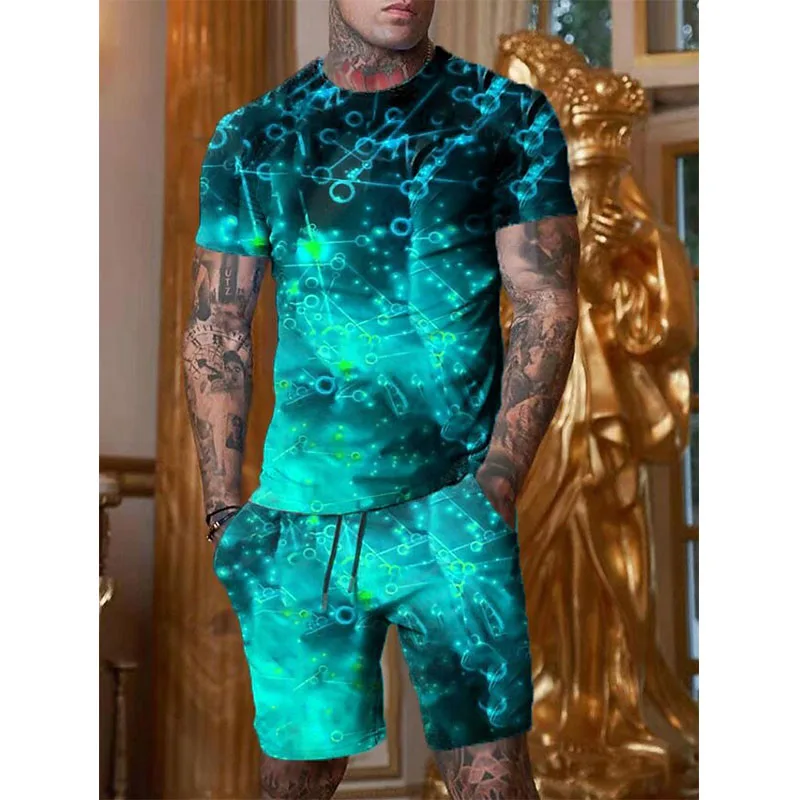 

Men's Suits Graphic Optical Illusion 3D Print T-Shirts Shorts 2-Piece Sets Casual Tracksuits Streetwear Oversized Man Clothing