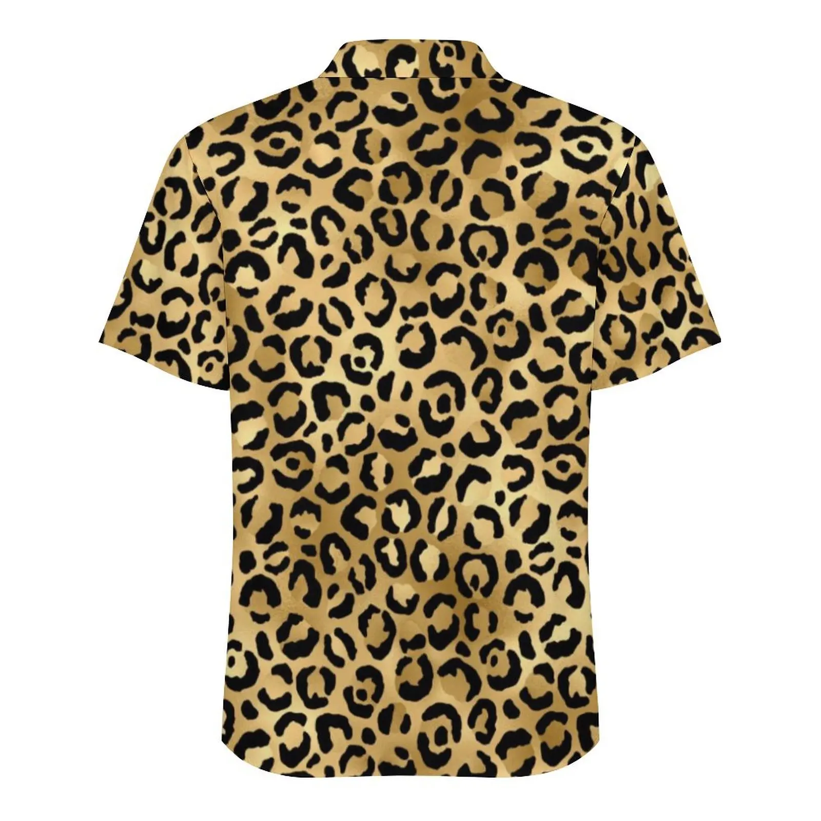 Camisa masculina de praia leopardo preta dourada, camisas casuais Cheetah Animal Vintage, streetwear de manga curta verão, blusas extragrandes com gráfico