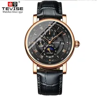 TEVISE T867A Multi-function dial moon phase waterproof leather mechanical watch sports fashion