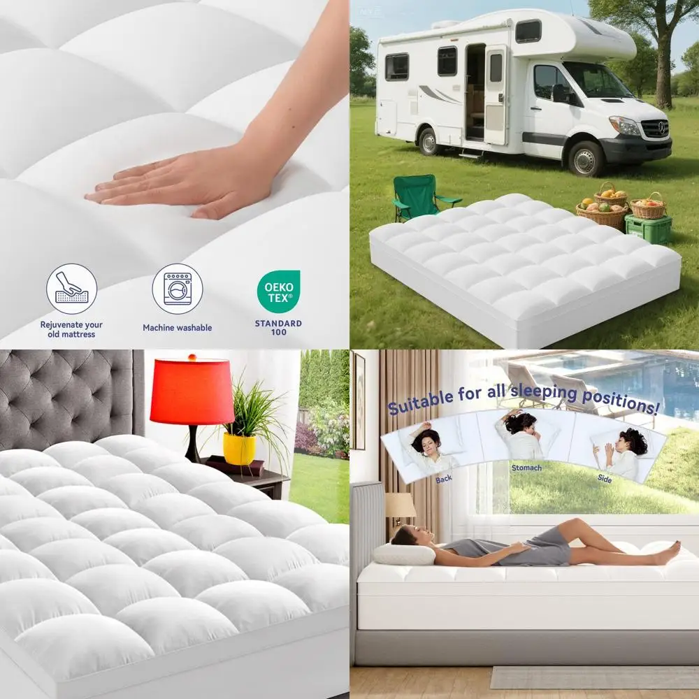 مرتبة علوية فاخرة من القطيفة - حجم كوين سميك للغاية لتخفيف آلام الظهر، جيب عميق مع بديل سفلي مملوء