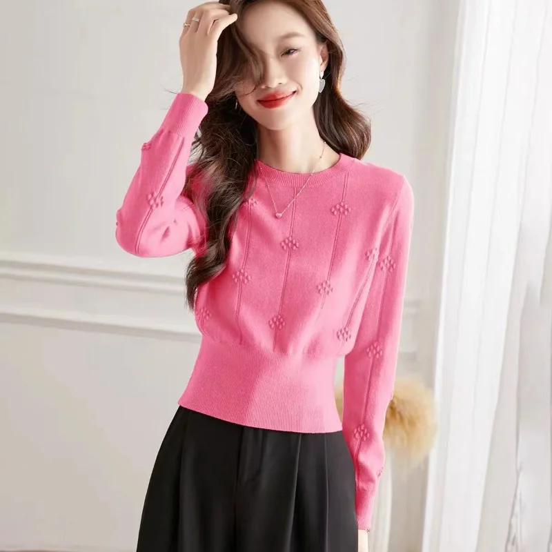 Womens ronde hals trui wollen trui herfst winter nieuwe stijl casual hoge taille stijlvolle innerlijke slijtage gebreide basislaag top