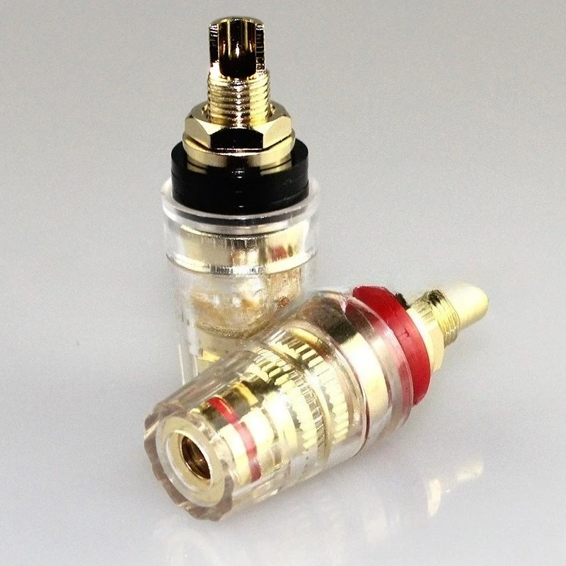 2pcs Clear Gold-Plated Binding Post 4mm Banana Jack for Amplifier Speaker Pure Copper Audio Terminal Block with Transparent Base