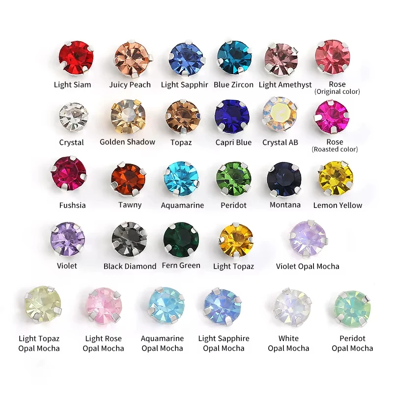 4/5/6/7/8mm Claw Rhinestones For Needlework Accessories Round Sewing Rhinestone Glass Glitter Crystals Clothes Gemstones Decorat