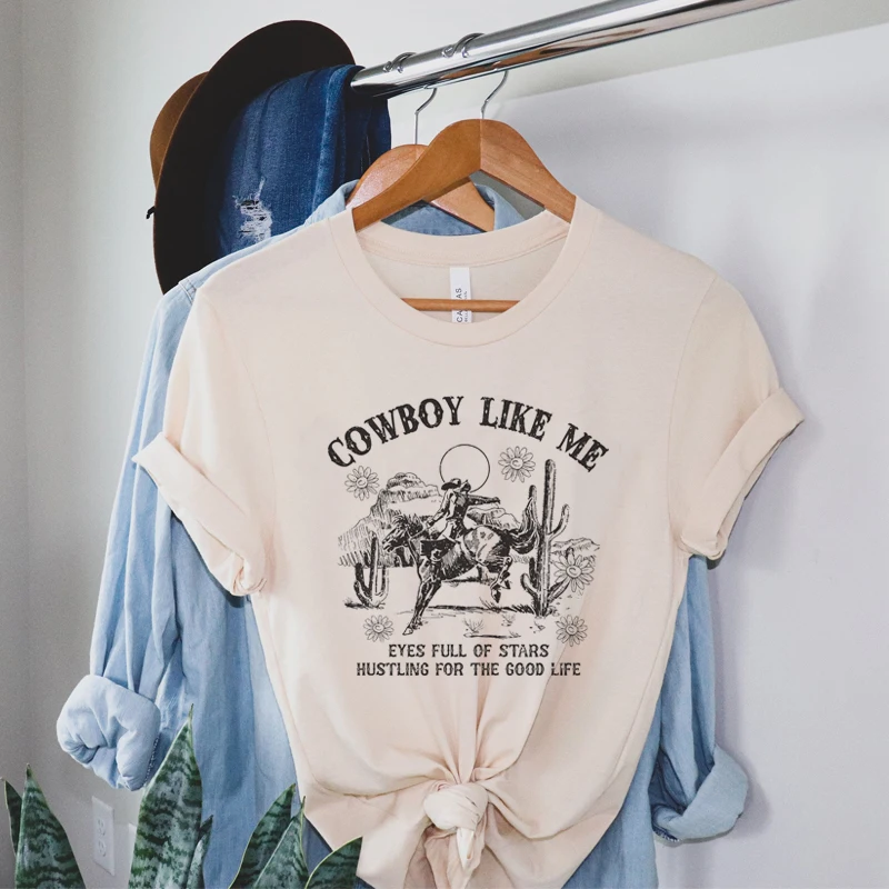 

Футболки с рисунком Cowboy Like Me Western Rodeo, женские винтажные футболки в стиле бохо с кантри-музыкой, милая футболка в стиле ретро в стиле пустыни, кактус, пастушка, милые футболки в стиле ретро, топы
