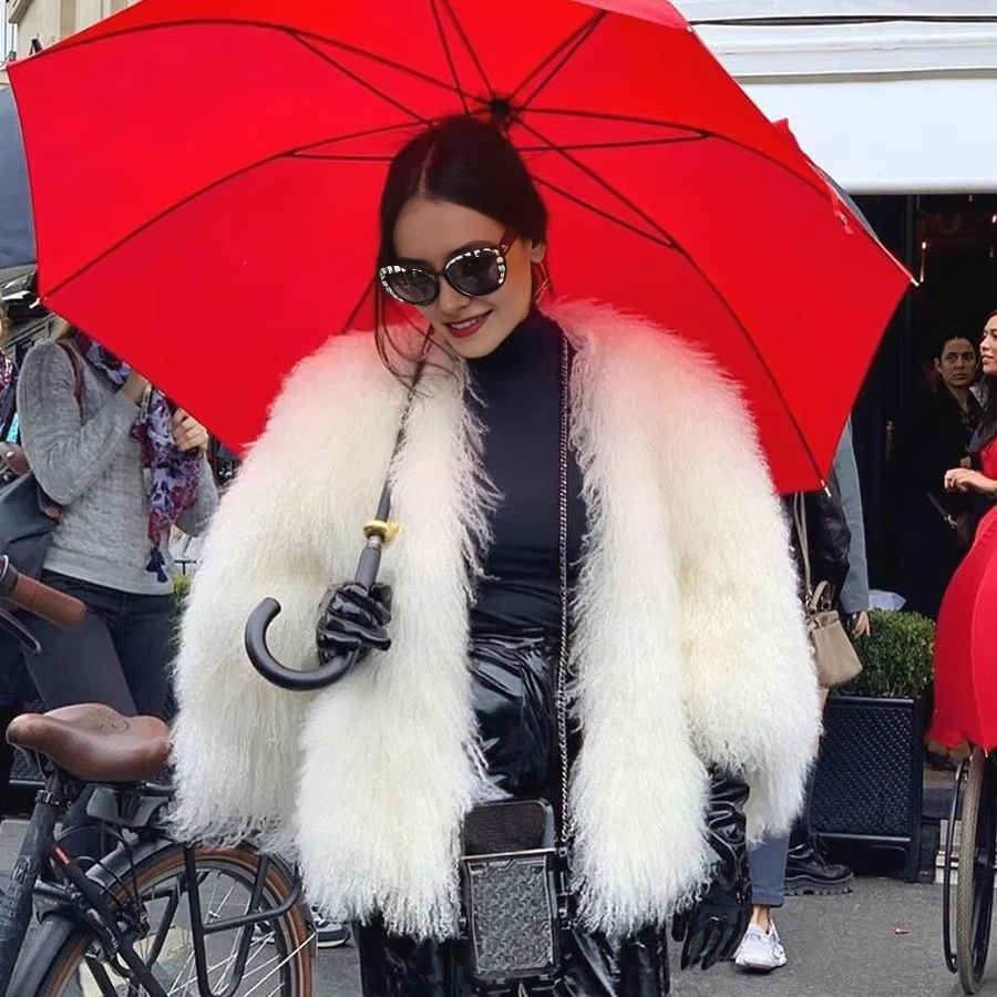 

Mongolia Fur Jacket Women Lamb Fur Coat Real Sheepskin Overcoat Warm Luxury Brand Short Real Fur Coat 2023