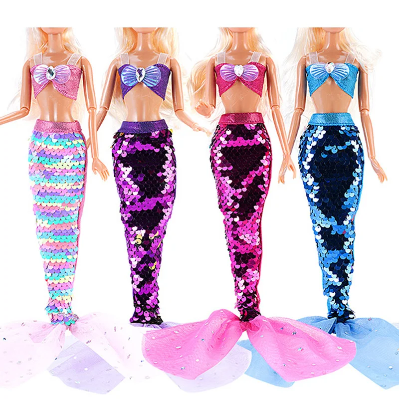 33 items Doll Sequin Dress= 8 Sequin Dress + 5 Sequin Mermaid Skirt Princess Dress + 10 Hangers + 10 Shoes Clothing Girl Gift