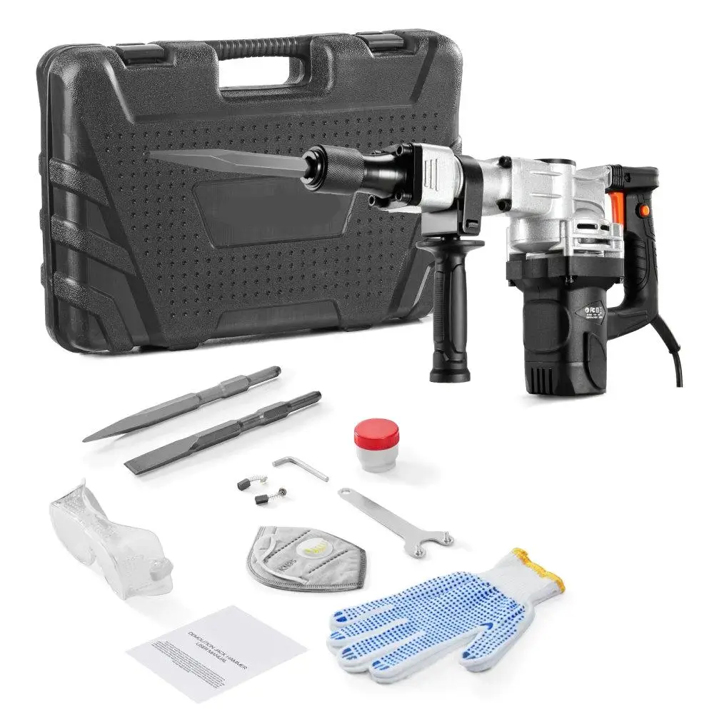 

Электрический молоток мощностью 1400 Вт, сверхмощный бетонолом, 2900 BPM, с долотом и перчатками, черный