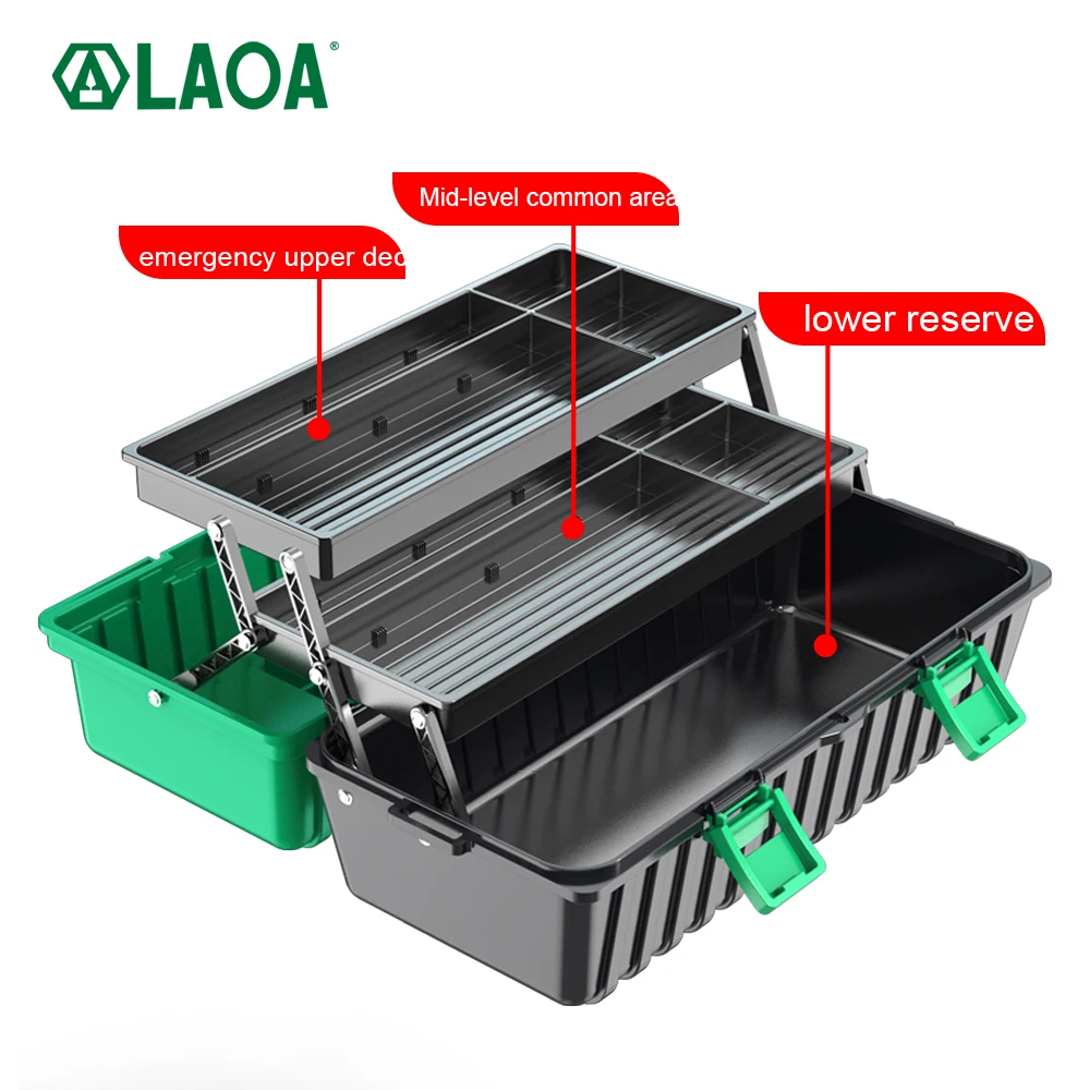 LAOA Heavy Duty Folding Toolbox 3 Layers, Large Capacity PP Tool Storage Box for Car Trunk Home Garage Workshop Organizer