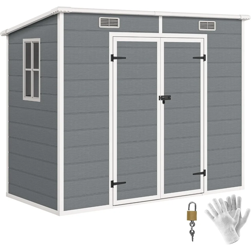 

8' x 4' Outdoor Storage Shed, Resin Plastic Shed with Floor, Window, Lockable Doors and Vents, All-Weather Tool Shed