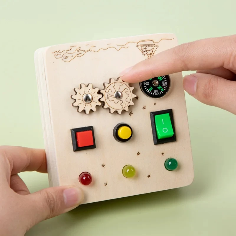 Montessori Sensory Busy Board Wooden Toys Children LED Light Switch Control Color Cognition Delight Educational