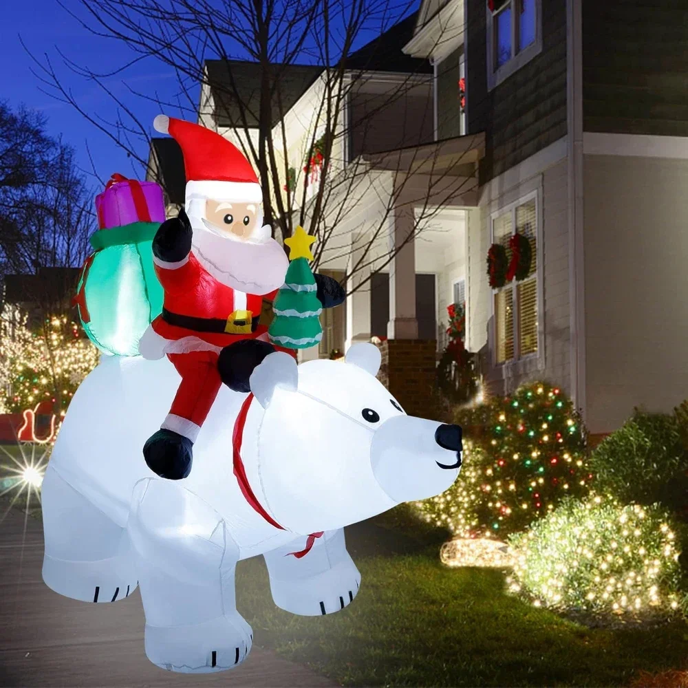 Inflatable Santa Claus Riding Polar Bear 2M Christmas Inflatable Toy Doll Indoor Outdoor Garden Xmas Decoration